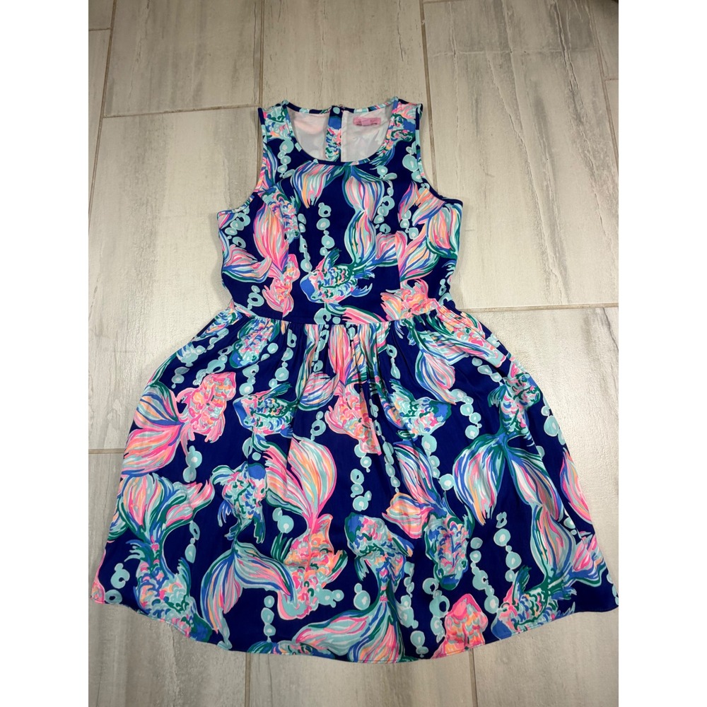 Lilly Pulitzer Kassia Fit & Flare Dress Going Coastal Navy Blue Pink Size 4